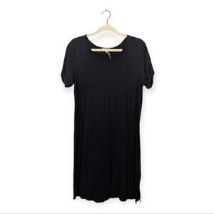 James Perse Black Slub Jersey Cuffed Sleeve Casual T-Shirt Dress